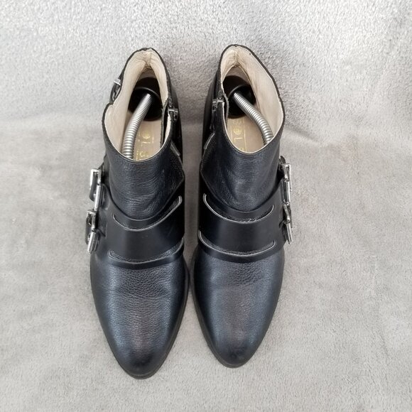 Sol Sana Shoes Womens EU 37 US 6.5 Black Leather Buckle Biker Buckle Ankle Boots - Picture 4 of 13